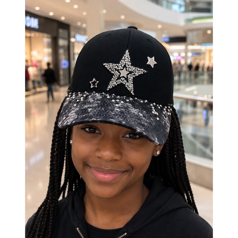 Crystal Stars Hip Hop style Shiny Bling Black Gray Mineral Freeze Cap Hat